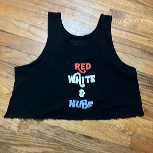 Cropped dollskill “red white and nude” graphic tank